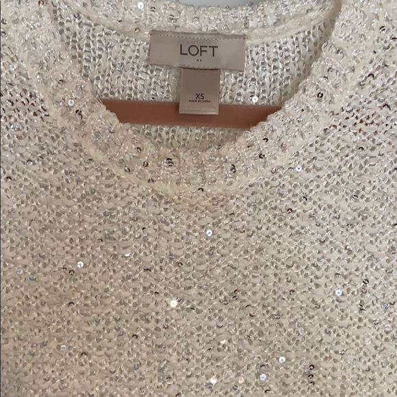 LOFT white knit long waist sweater with sequins - Picture 4 of 4